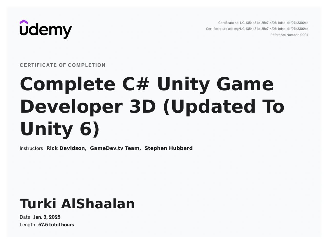 Complete C# Unity Game Developer Certificate